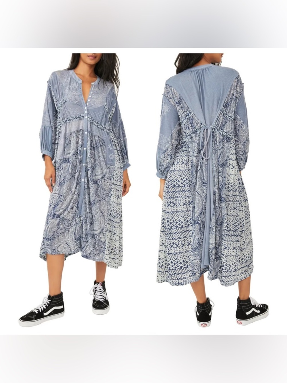 Free People Blue Oh My Mix Print Maxi Dress Women’s S Boho Cottage Prairie